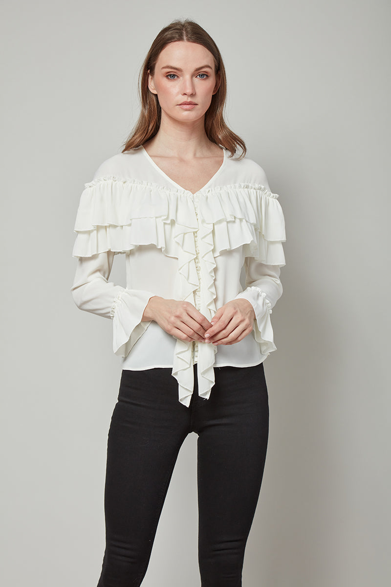 Forever Perfect Regina Long Sleeve Ruffle Top Dora Landa